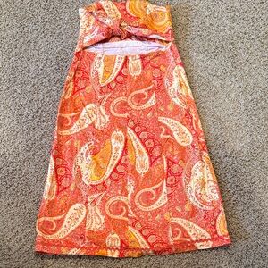 Paisley Strapless Dress in Red and Orange
